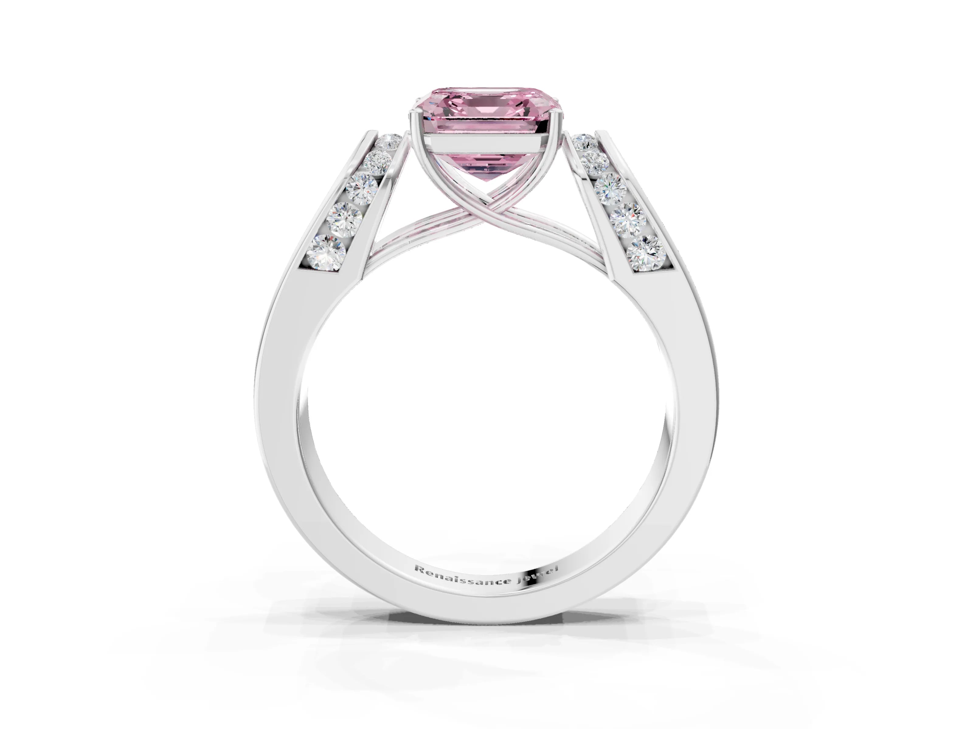 White gold Fancy Pink Asscher Cut Diamond Channel Set Solitaire Ring with Four-Prong Setting_19