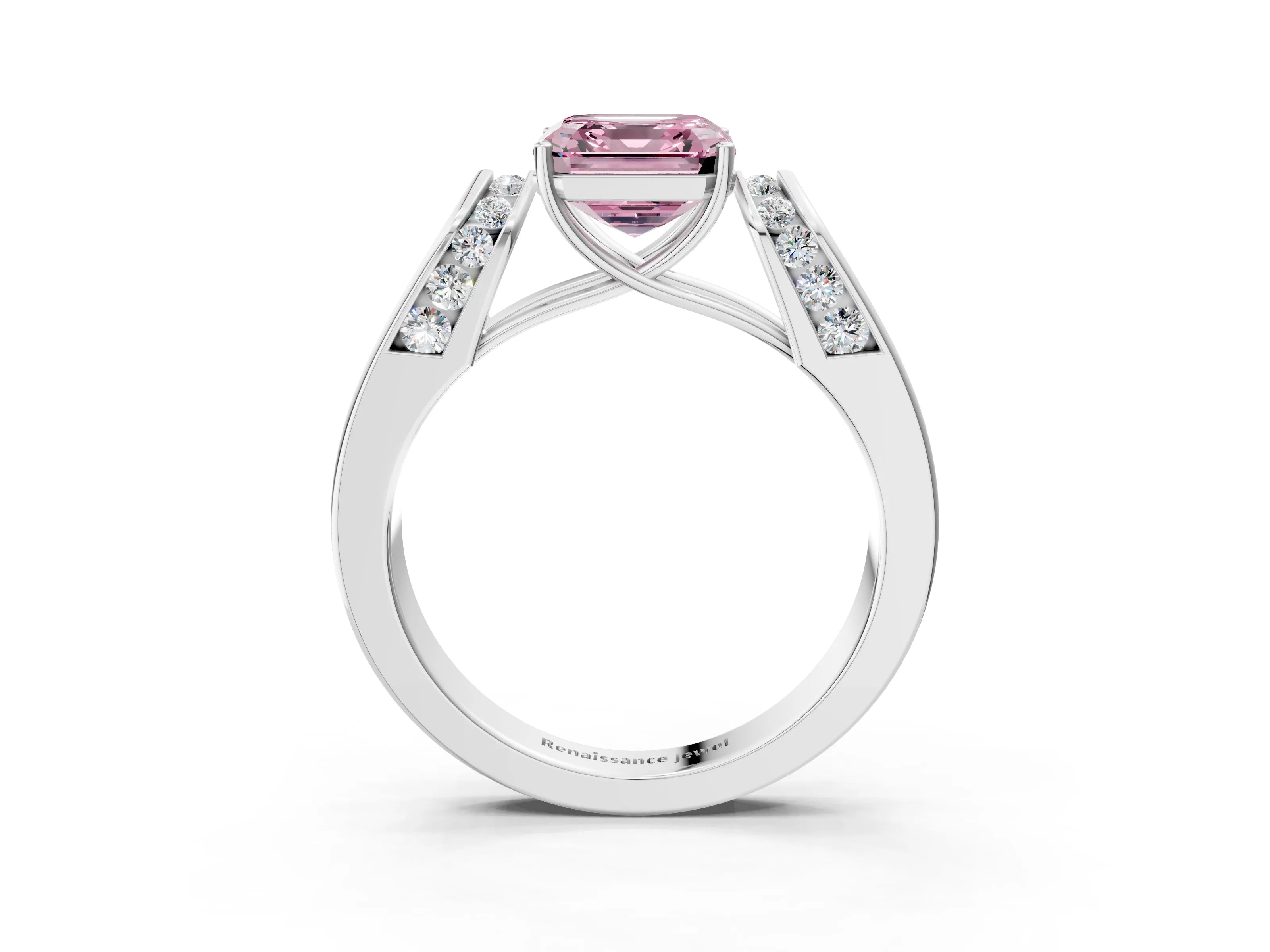 White gold Fancy Pink Asscher Cut Diamond Channel Set Solitaire Ring with Four-Prong Setting_45