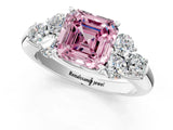 White gold Fancy Pink Asscher  Cut Diamond Cluster Ring with Round Accent Stones and Prong Setting on a Classic Band_47