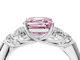 White gold Fancy Pink Asscher  Cut Diamond Cluster Ring with Round Accent Stones and Prong Setting on a Classic Band_50