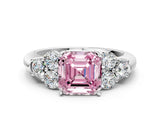 White gold Fancy Pink Asscher  Cut Diamond Cluster Ring with Round Accent Stones and Prong Setting on a Classic Band_53