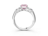 White gold Fancy Pink Asscher  Cut Diamond Cluster Ring with Round Accent Stones and Prong Setting on a Classic Band_54
