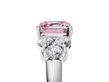 White gold Fancy Pink Asscher  Cut Diamond Cluster Ring with Round Accent Stones and Prong Setting on a Classic Band_58