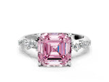 White gold Fancy Pink Asscher Cut Diamond Cluster Side Stone Solitaire Ring with Prong Setting_128