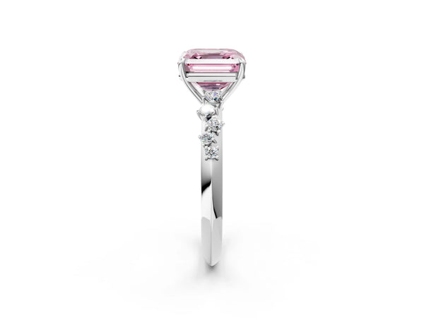 Platinum Asscher Cut Graduated Cluster Engagement Ring Setting for Fancy Pink Center