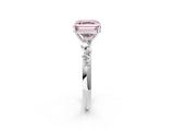 White gold Fancy Pink Asscher Cut Diamond Cluster Side Stone Solitaire Ring with Prong Setting_130