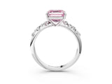 White gold Fancy Pink Asscher Cut Diamond Cluster Side Stone Solitaire Ring with Prong Setting_131