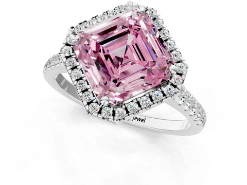 White gold Fancy Pink Asscher Cut Diamond Cushion Halo Ring with Pavé Band_13