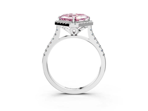 White gold Fancy Pink Asscher Cut Diamond Cushion Halo Ring with Pavé Band_15