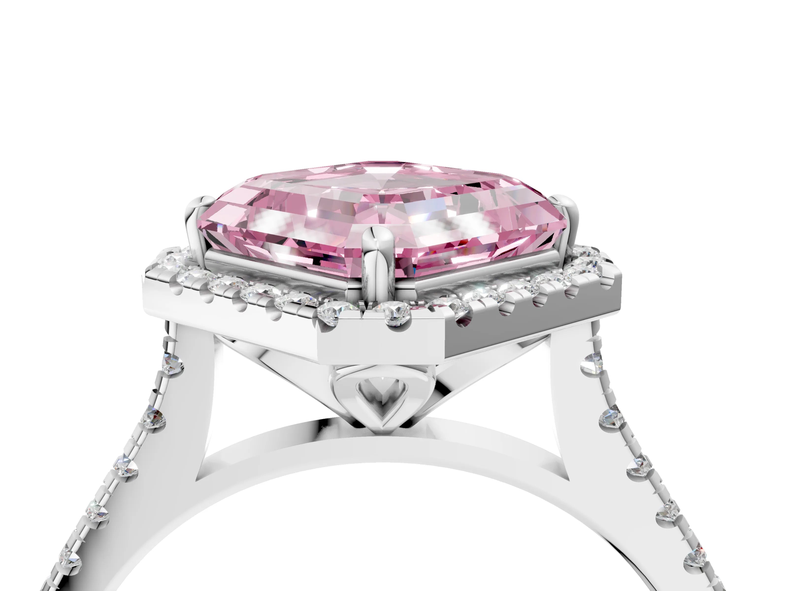 White gold Fancy Pink Asscher Cut Diamond Cushion Halo Ring with Pavé Band_16