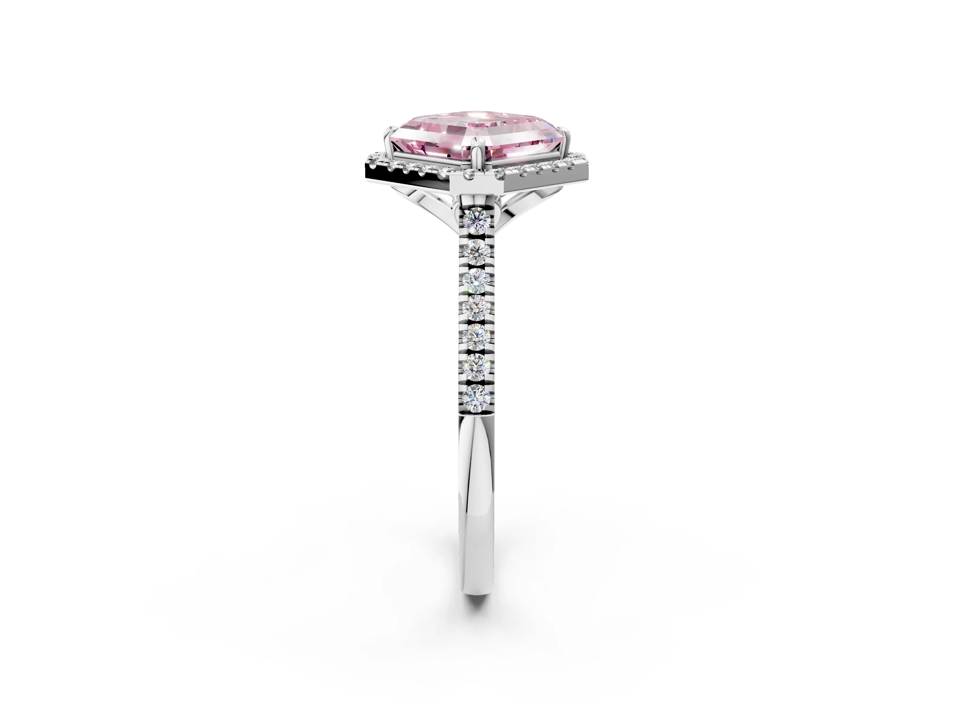 White gold Fancy Pink Asscher Cut Diamond Cushion Halo Ring with Pavé Band_26