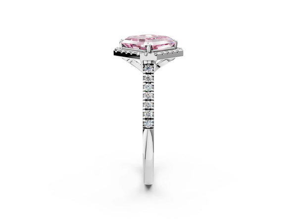 White Gold Asscher Cut Contoured Halo Pave Engagement Ring Setting for Fancy Pink Center