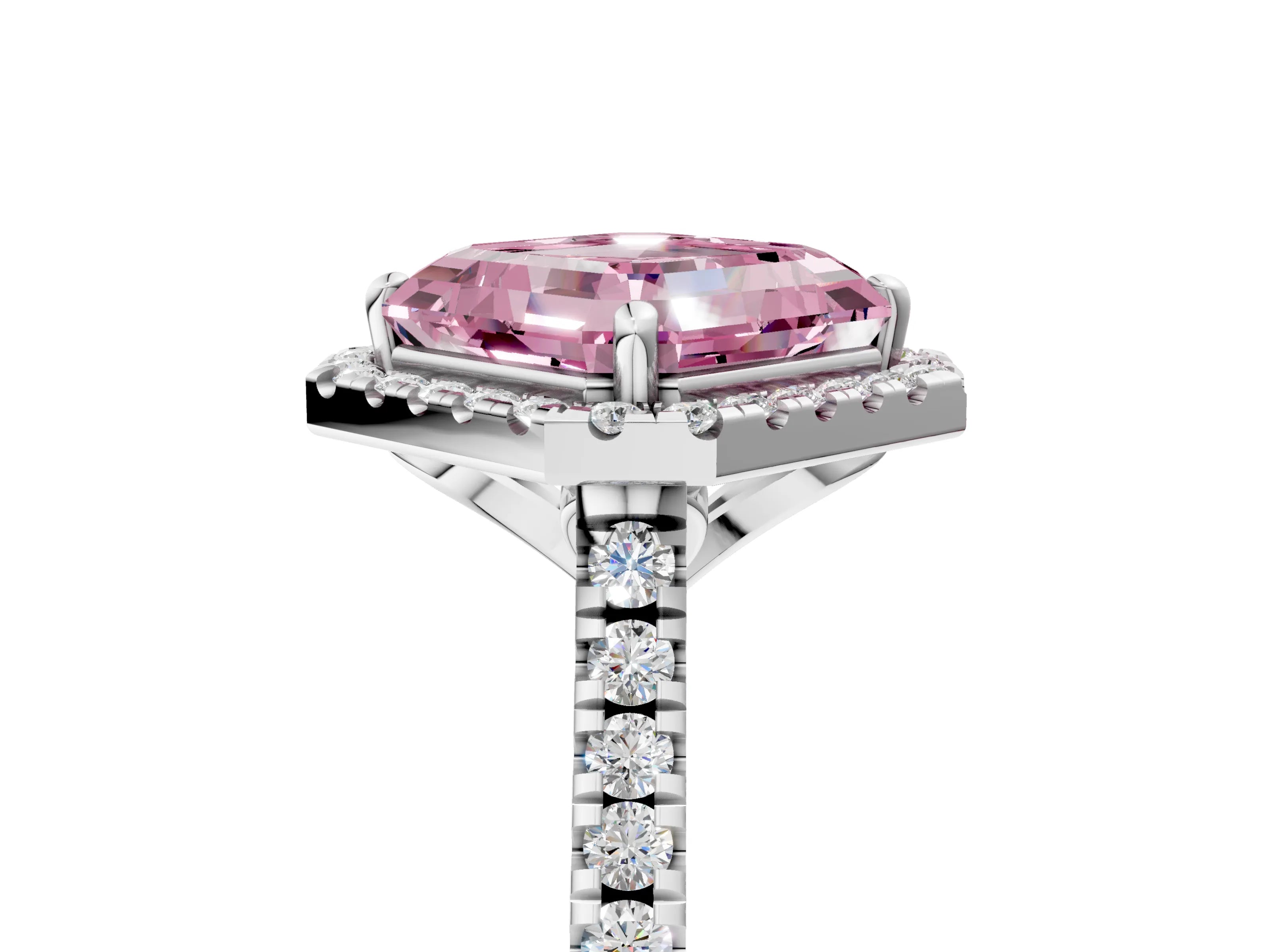 White gold Fancy Pink Asscher Cut Diamond Cushion Halo Ring with Pavé Band_29