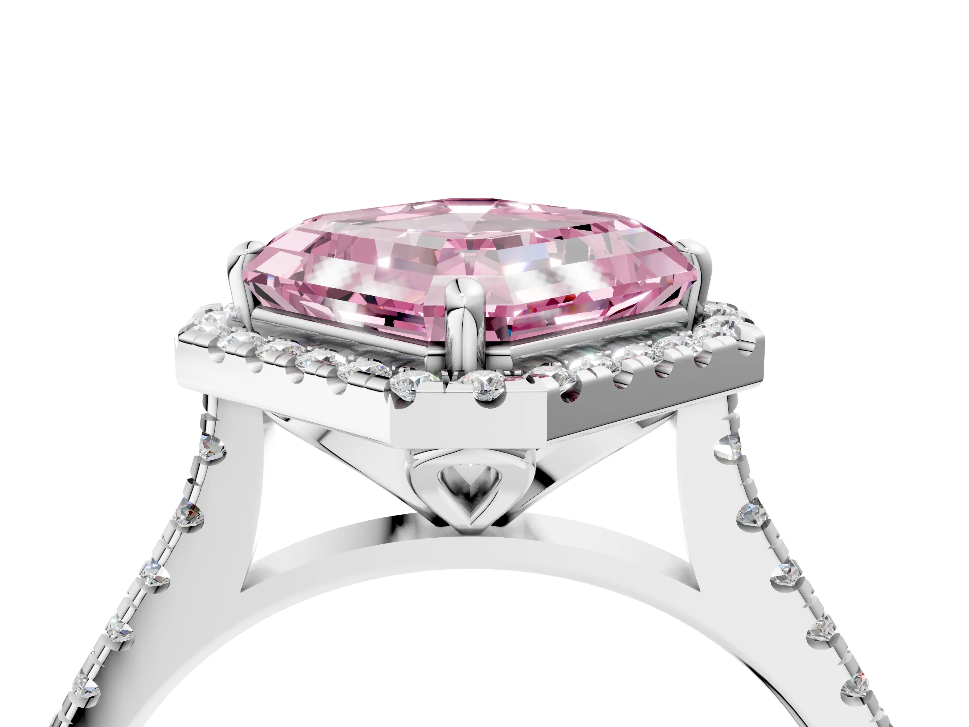 White gold Fancy Pink Asscher Cut Diamond Cushion Halo Ring with Pavé Band_4