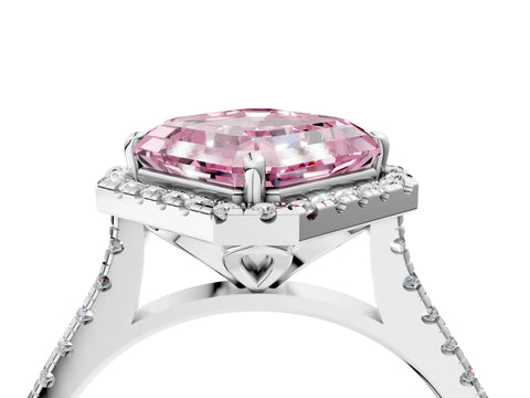 White gold Fancy Pink Asscher Cut Diamond Cushion Halo Ring with Pavé Band_4