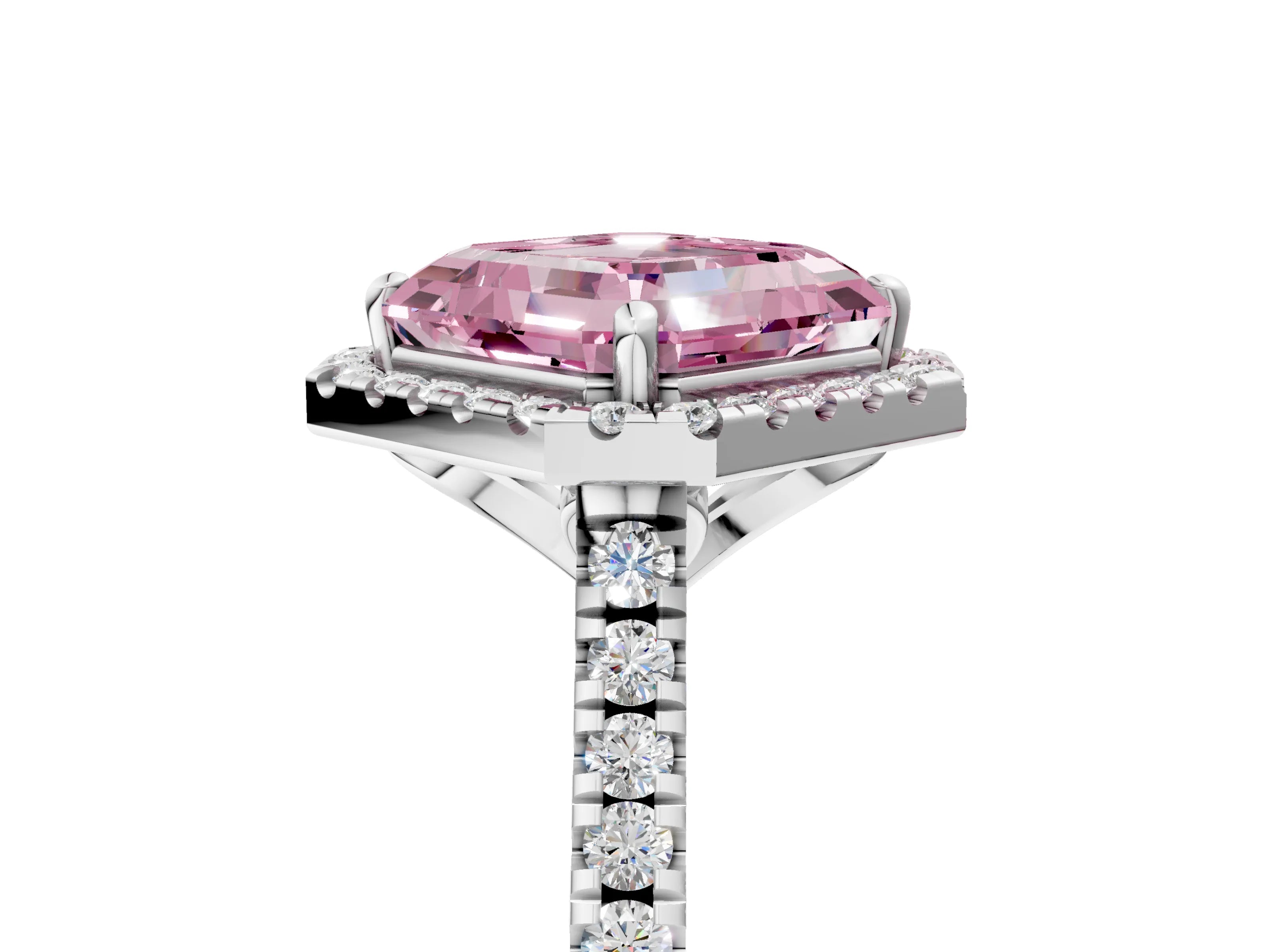 White gold Fancy Pink Asscher Cut Diamond Cushion Halo Ring with Pavé Band_5