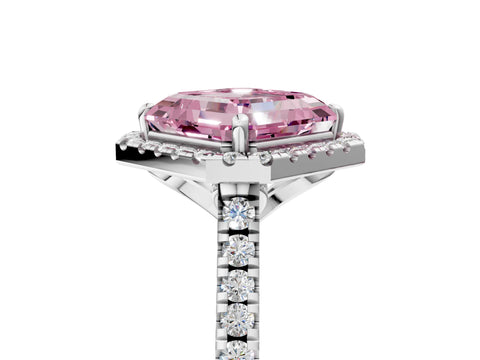 White gold Fancy Pink Asscher Cut Diamond Cushion Halo Ring with Pavé Band_5