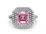 White gold Fancy Pink Asscher Cut Diamond Double Halo Ring with Pavé Band and Prong Setting_39