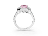 White gold Fancy Pink Asscher Cut Diamond Double Halo Ring with Pavé Band and Prong Setting_44