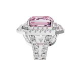 White gold Fancy Pink Asscher Cut Diamond Double Halo Ring with Pavé Band and Prong Setting_44