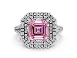 White gold Fancy Pink Asscher Cut Diamond Double Halo Ring with Pavé Band and Prong Setting_56