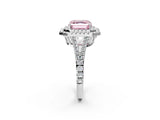 White gold Fancy Pink Asscher Cut Diamond Double Halo Ring with Pavé Band and Prong Setting_58