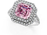 White gold Fancy Pink Asscher Cut Diamond Double Halo Ring with Pavé Band and Prong Setting_66