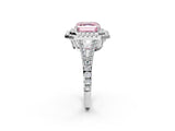 White gold Fancy Pink Asscher Cut Diamond Double Halo Ring with Pavé Band and Prong Setting_79