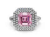 White gold Fancy Pink Asscher Cut Diamond Double Halo Ring with Pavé Band and Prong Setting_83