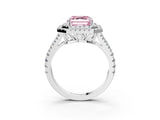 White gold Fancy Pink Asscher Cut Diamond Double Halo Ring with Pavé Band and Prong Setting_86