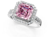 White gold Fancy Pink Asscher Cut Diamond Double Halo Ring with Split Shank and Four-Prong Setting_1