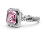 White gold Fancy Pink Asscher Cut Diamond Double Halo Ring with Split Shank and Four-Prong Setting
