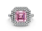 White gold Fancy Pink Asscher Cut Diamond Double Halo Ring with Split Shank and Prong Setting_27