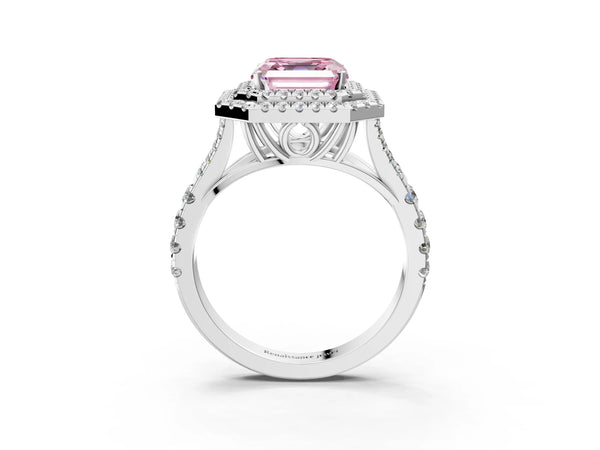 Platinum Asscher Cut Double Halo Split Shank Engagement Ring Setting for Fancy Pink Center