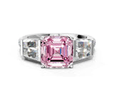 White gold Fancy Pink Asscher Cut Diamond Engagement Ring with Baguette Side Stones and Channel Set Band_18