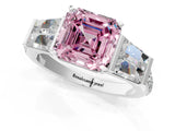 White gold Fancy Pink Asscher Cut Diamond Engagement Ring with Baguette Side Stones and Channel Set Band_18