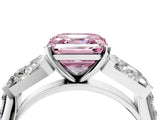 White gold Fancy Pink Asscher Cut Diamond Engagement Ring with Baguette Side Stones and Channel Set Band_21