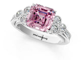 White gold Fancy Pink Asscher  Cut Diamond Engagement Ring with Bezel Set Round Side Stones and Prong Setting_48