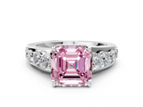 White gold Fancy Pink Asscher  Cut Diamond Engagement Ring with Pavé Band and Four-Prong Setting_3