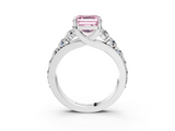 White gold Fancy Pink Asscher  Cut Diamond Engagement Ring with Pavé Band and Four-Prong Setting_6
