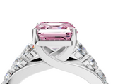 White gold Fancy Pink Asscher  Cut Diamond Engagement Ring with Pavé Band and Four-Prong Setting_7