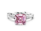 White gold Fancy Pink Asscher Cut Diamond Engagement Ring with Side Stone Accents and Four-Prong Setting_24