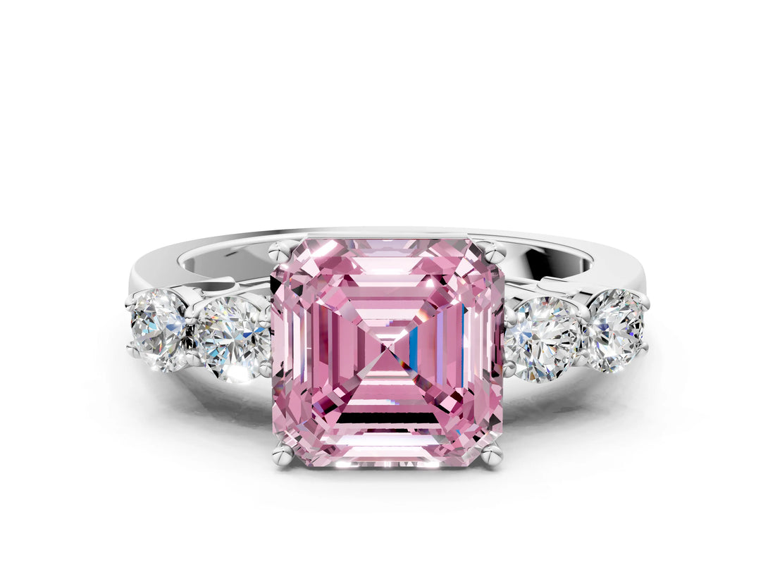 White gold Fancy Pink Asscher  Cut Diamond Five-Stone Prong Set White Gold Ring_29