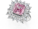 White gold Fancy Pink Asscher Cut Diamond Floral Double Halo Engagement Ring with Prong Setting_1