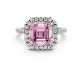 White gold Fancy Pink Asscher  Cut Diamond Floral Halo Engagement Ring with Pavé Band and Prong Setting_29