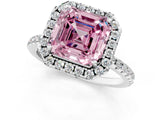 White gold Fancy Pink Asscher  Cut Diamond Floral Halo Engagement Ring with Pavé Band and Prong Setting_30