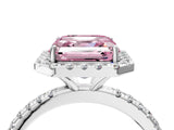 White gold Fancy Pink Asscher  Cut Diamond Floral Halo Engagement Ring with Pavé Band and Prong Setting_33