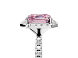 White gold Fancy Pink Asscher  Cut Diamond Floral Halo Engagement Ring with Pavé Band and Prong Setting_34