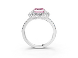 White gold Fancy Pink Asscher  Cut Diamond Floral Halo Pave Band with Prong Setting_3