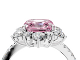 White gold Fancy Pink Asscher  Cut Diamond Floral Halo Pave Band with Prong Setting_4